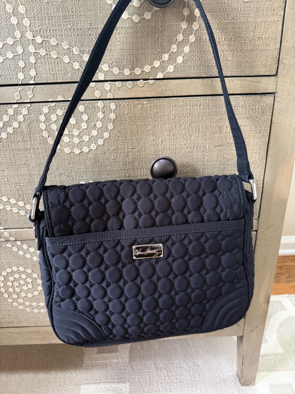 Vera Bradley Quilted Black Shoulder Bag. EUC, plastic still on Gold Plate.